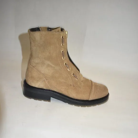 AllSaints Ariel Suede Lace Up Biker Boots Tan Brown Size 37 EU7 US
